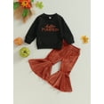 thumbnail image 3 of Lamuusaa Toddler Girls Halloween Outfits Letter Print Long Sleeve Sweatshirt and Elastic Flare Pants Set Fall Clothes, 3 of 9