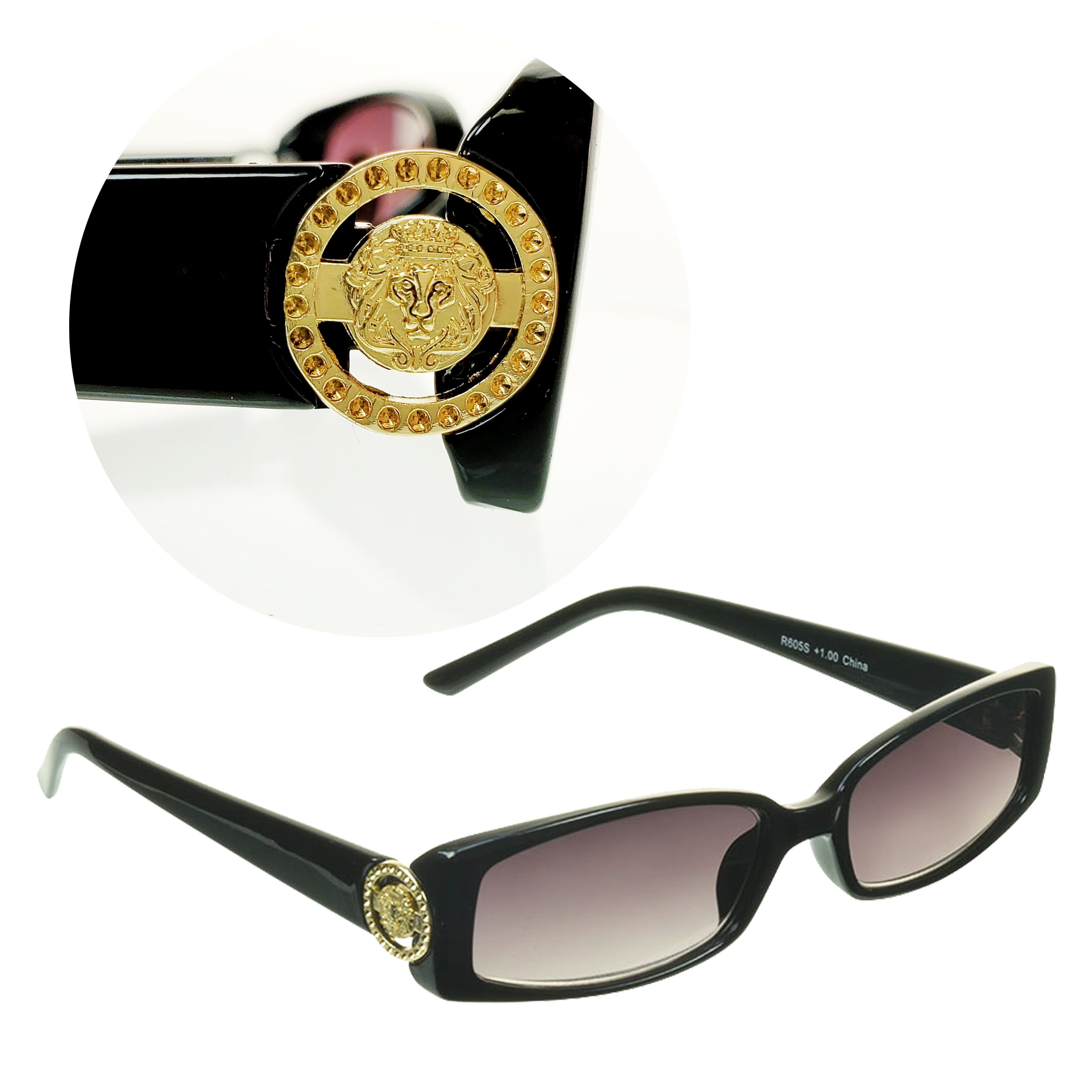 proSPORT Reading Sunglass Reader Rectangle Black Gold Frame Women NOT BIFOCAL