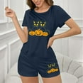 thumbnail image 4 of Tnhcen Women's Halloween Cat & Pumpkin Milk Silk Pajama Set Loose Fit Sleepwear Comfortable Loungewear S-XL Multiple Colors Available Navy, 4 of 7