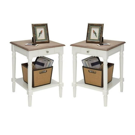Home Square 2 Piece End Table Set with Drawer and Shelf in Brown and White