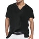 thumbnail image 1 of Camisas Para Hombre Camisetas de lino y algodón de manga corta para hombre, informales, de verano, con escote en V, para la playa, breves, transpirables, blusas (Black, XXL), 1 of 4