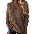 thumbnail image 2 of AGWOLF Womens Long Sleeve Sweaters Cozy V Neck Knit Sweater Loose Fit Solid Basic Pullover Fall Travel Tops, 2 of 6