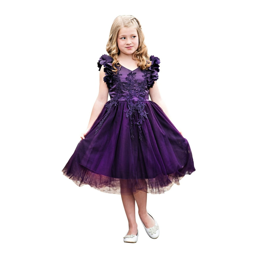 Just Couture - Just Couture Girls Dark Purple Petal Sleeve Junior ...