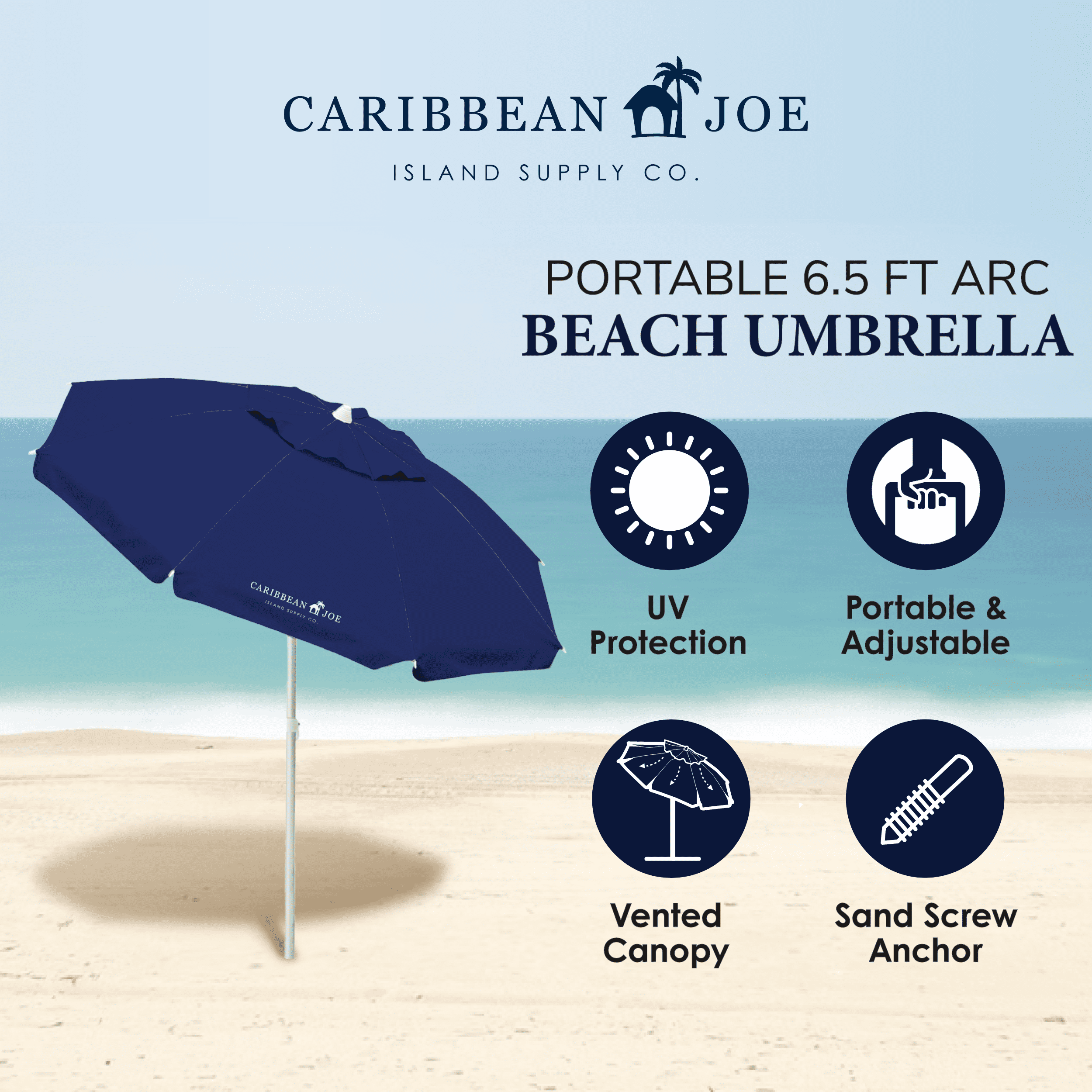 Caribbean Joe 6.5ft Beach Umbrella with UV Protection and Matching Case
