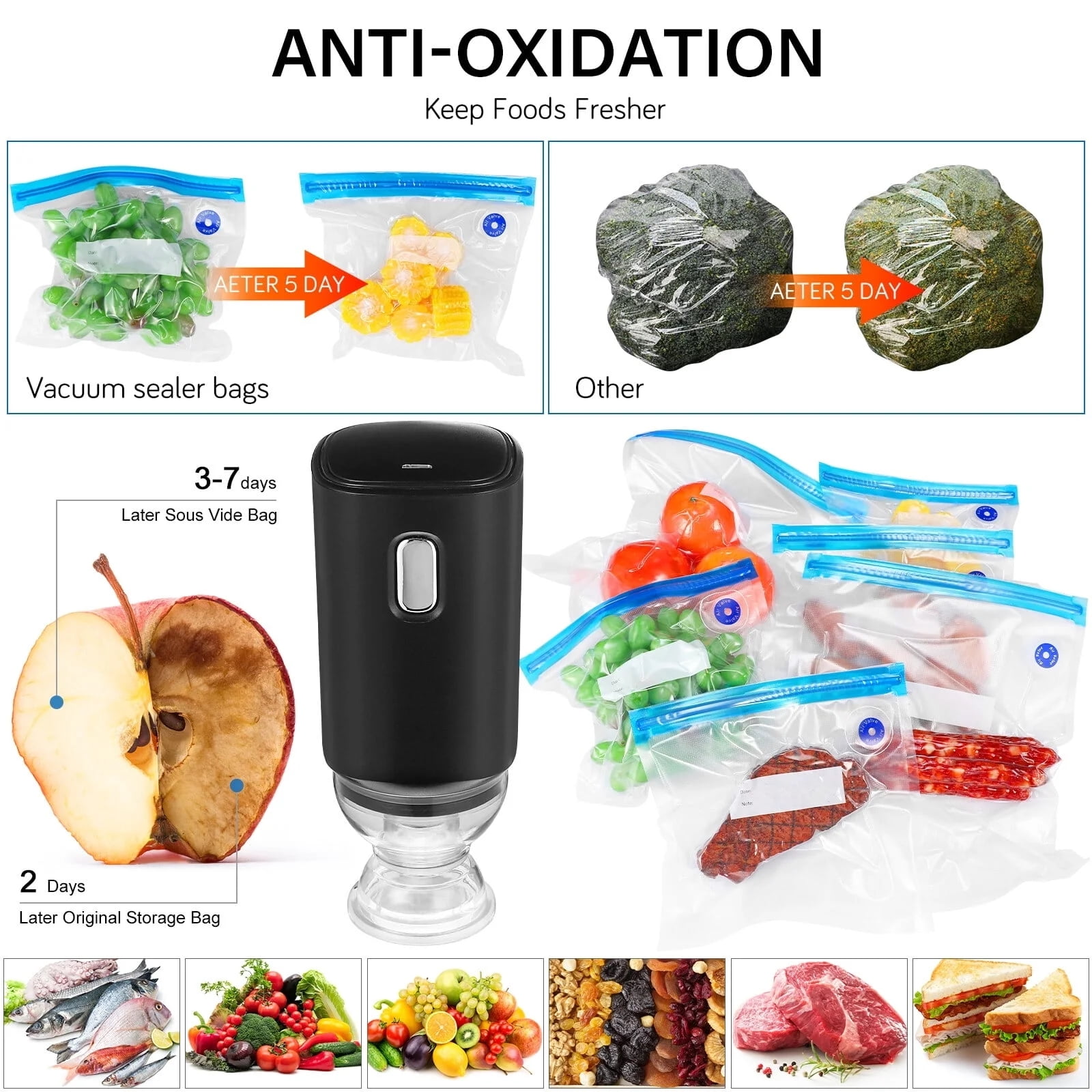 w Vacuum Sealer Machine, 1 Set Rechargeable Food Saver Vacuum Sealer Machine, Portable Handheld Food Sealer