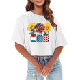 thumbnail image 2 of TSADFHJI Hauts d'Été pour Femmes, Crop Tops Tendance, Mode Décontractée, Col Rond Imprimé, Manches Courtes, T-Shirt TG Blanc, 2 of 4
