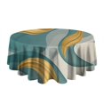thumbnail image 5 of Teal Gold Wave Marble Pattern Round Tablecloth 60"x60",Wrinkle Wipeable Table Cloth for Kitchen Dining Room Picnic Patio Party, 5 of 6