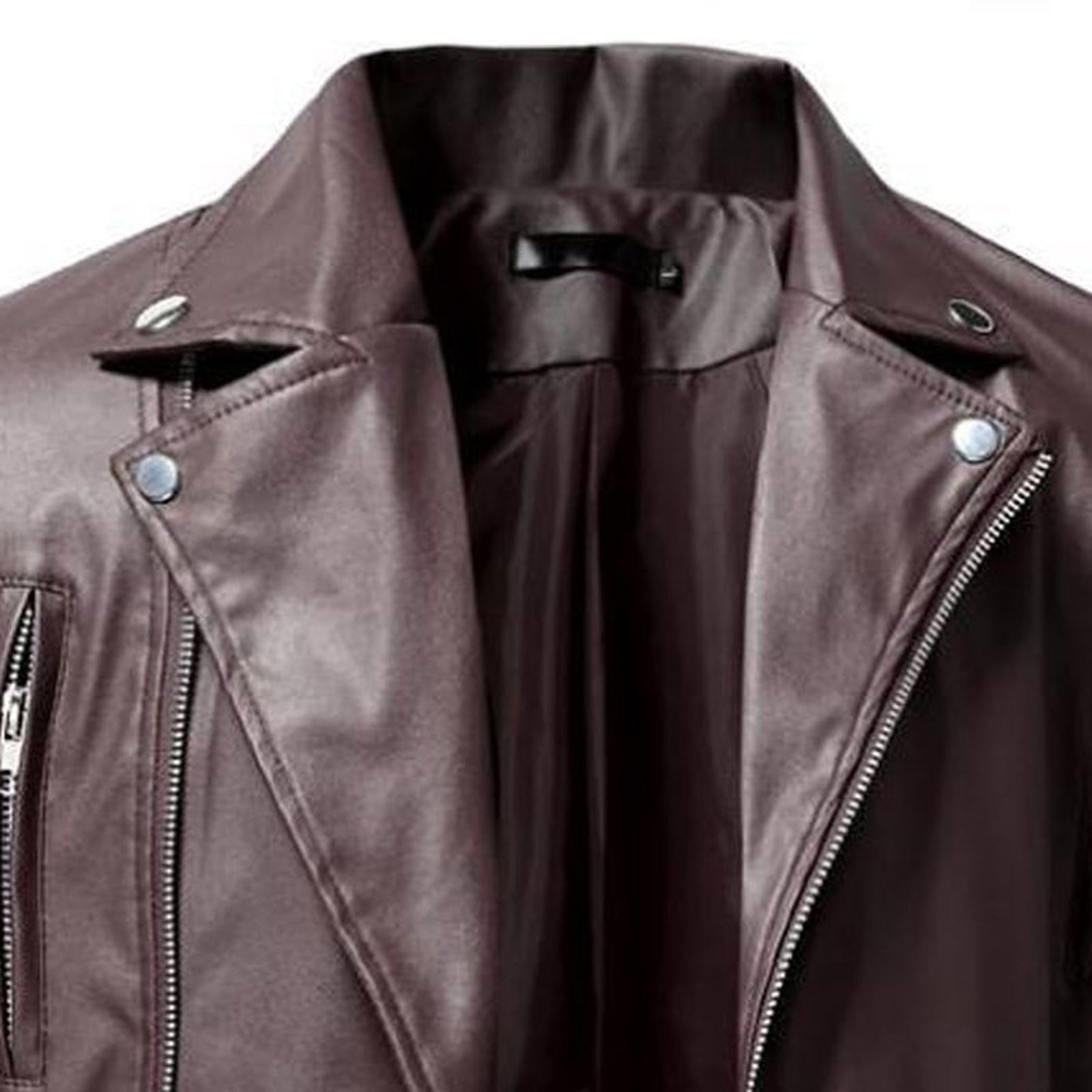 Bazeneo Mens Leather Jackets Faux Leather Motorcycle Jackets Pu Long Sleeve Biker Jacket Vintage Plain Colour Fitted Coats Full Zip Collar Casual Outwear Punk Clothes for Men