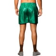 thumbnail image 3 of INSPIRE CHIC Metallic Short Pants for Mens Drawstring Elastic Waist Holographic Plaid Hot Shorts 28 Green, 3 of 6