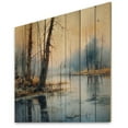 thumbnail image 2 of Designart "Illustration of a Summer Lake Landscape IV" Landscapes Print on Natural Pine Wood, 2 of 5