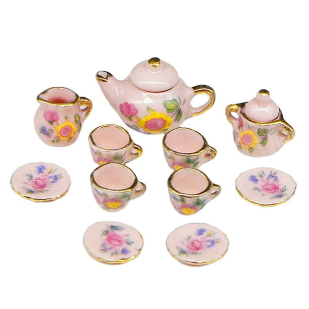 11 Pieces Mini Dollhouse Miniature Tea Cup Set Kitchen Toys ,Pretend
