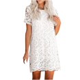 thumbnail image 2 of Zpanxa White Dress for Women, Bohemian Crewneck Short Sleeve Mini Dress, Solid Zipper Lace Short Dress, T shirt Dress White-A L, 2 of 7