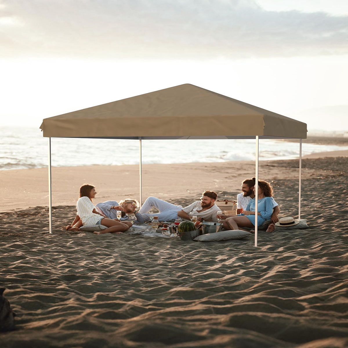 Soonbuy 10x10 Pop Up Canopy with 3 Sidewalls,Easy Up Camping Tent with One Button Push Setup - 1 Roller Bag, 3 Adjustable Height, 4 Weight Bags for Deck, Garden, Sports, Beach, Party