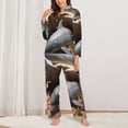 thumbnail image 2 of KLL Coral Fish Dolphin Print Women's Long Sleeve Pajamas with Pants Sleepwear Loungewear 2 Set-Small, 2 of 7