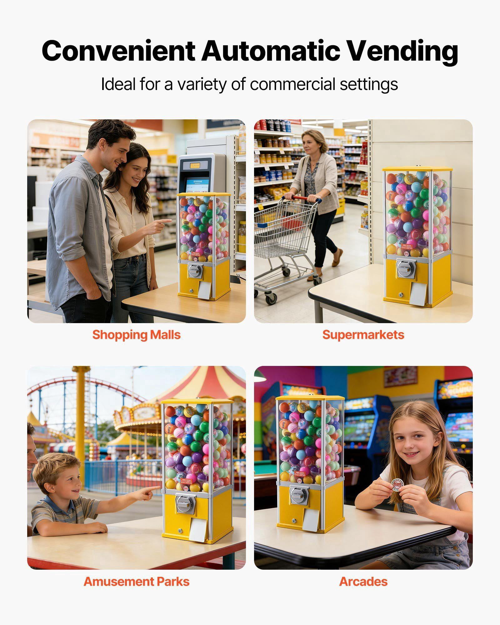 25 Inch Gumball Machine Candy Vending Dispenser Holds 230 1.77 Inch Candies for Malls Supermarkets Amusement Parks Arcades