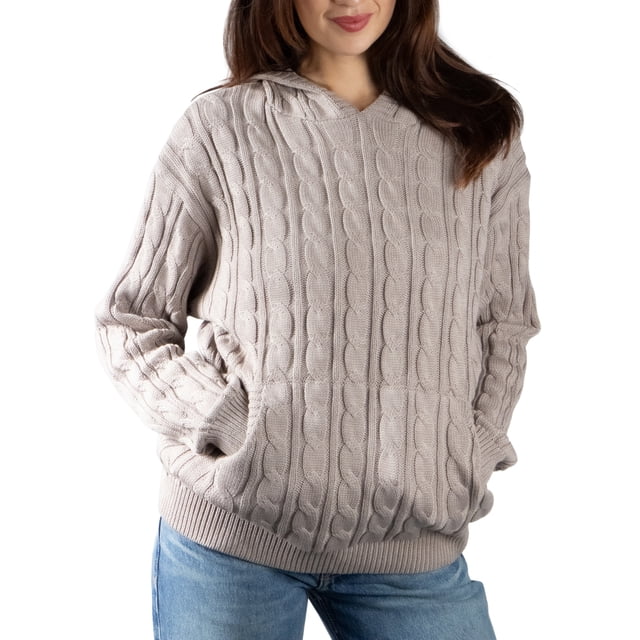 Jess por Meiko Suéter de Mujer Oversized de Mangas Largas Casual de Punto Trenzado con Capucha S Gris Fosil
