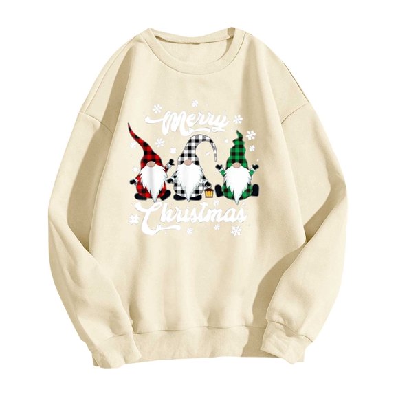 Womens Festival Printing Sweatshirt Round Neck Casual Fleece Pullover Winter Loose Long Sleeve Tops