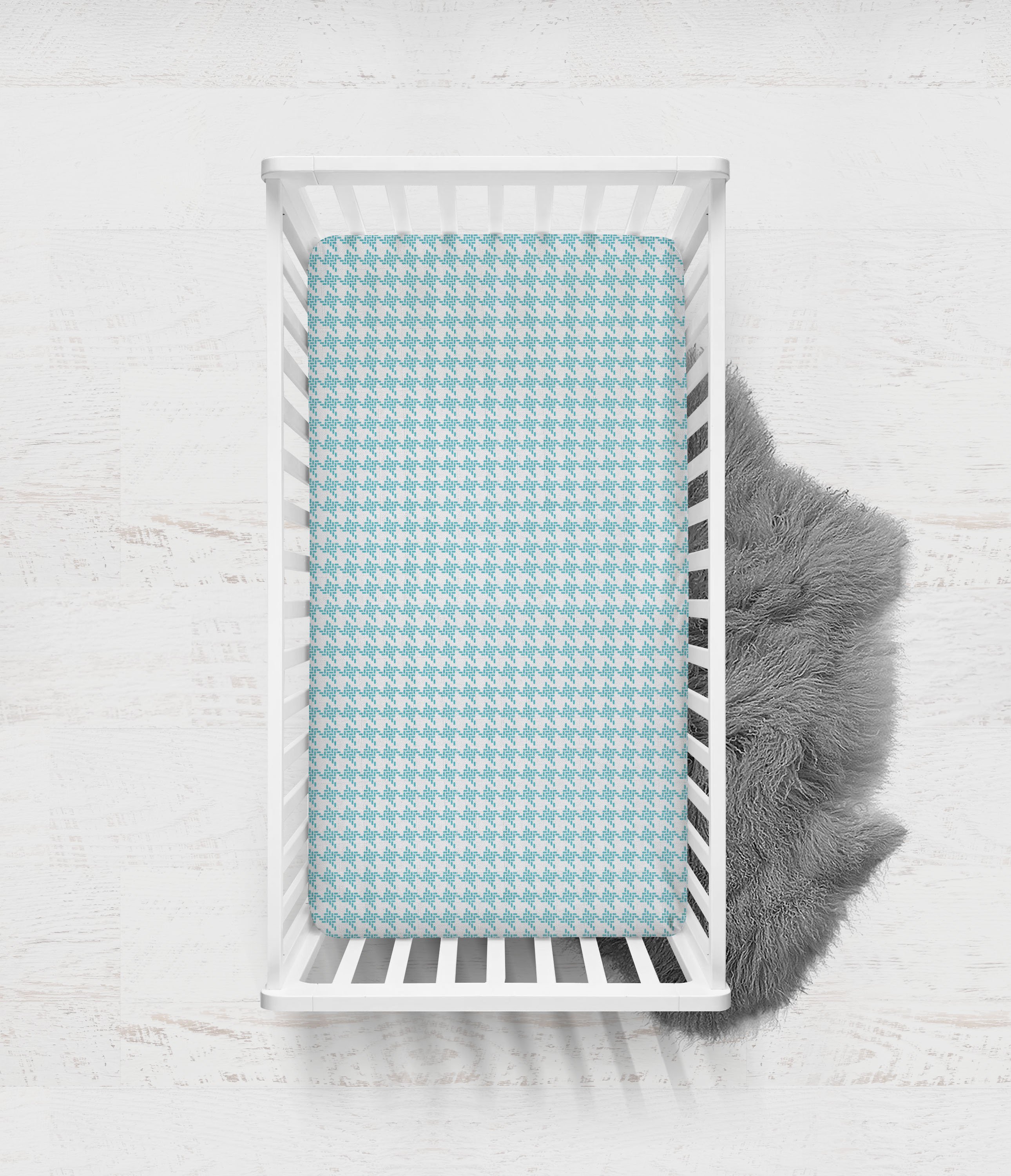 Herringbone Houndstooth Aqua Muslin Crib or Toddler Bed Fitted Sheet Cotton Muslin