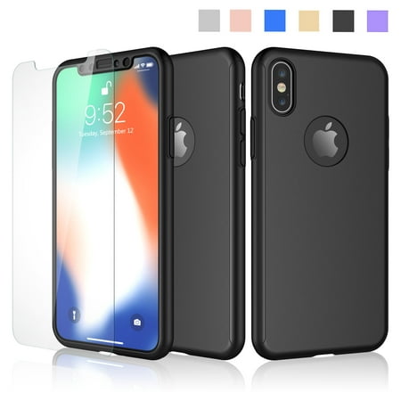 iPhone X Case, iPhone X Case Cover, Njjex 360 Degree Full Protective Slim Hrad Case with Tempered Glass Screen Protector For Apple iPhone X -Black