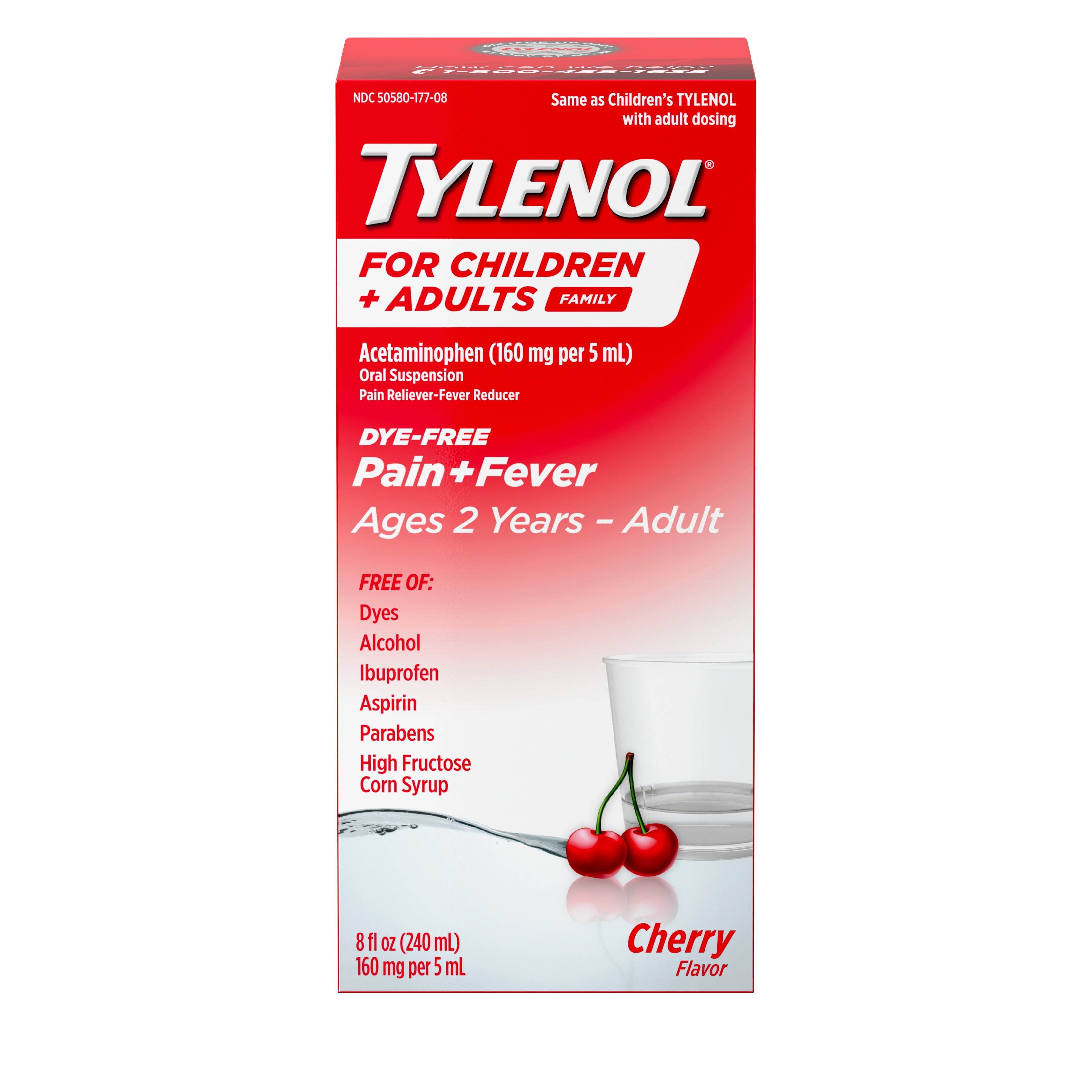 Tylenol Child Adult Oral Suspension Pain Fever Cherry 8 Fl Oz 