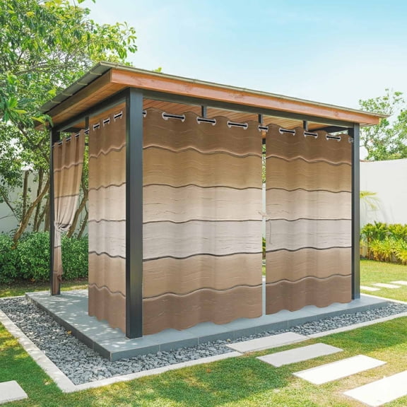 Brown Beige Outdoor Curtains for Patio Waterproof,Windproof Privacy Curtains with Weighted Bottom,Farmhouse Vintage Gradient Wooden Grain Outside Drapes for Picnic Garage Yard Cabana 54"x95" 1 Panel