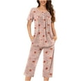 thumbnail image 2 of uublik Button Down Pajamas Women Short Sleeve Sleepwear Tops and Capri Pants Pjs Print Pajama Sets, 2 of 5