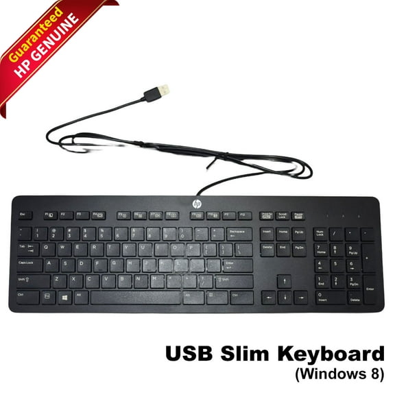 HP Slim Style Keyboard USB English Windows 8 Enhanced 803181-001 Black
