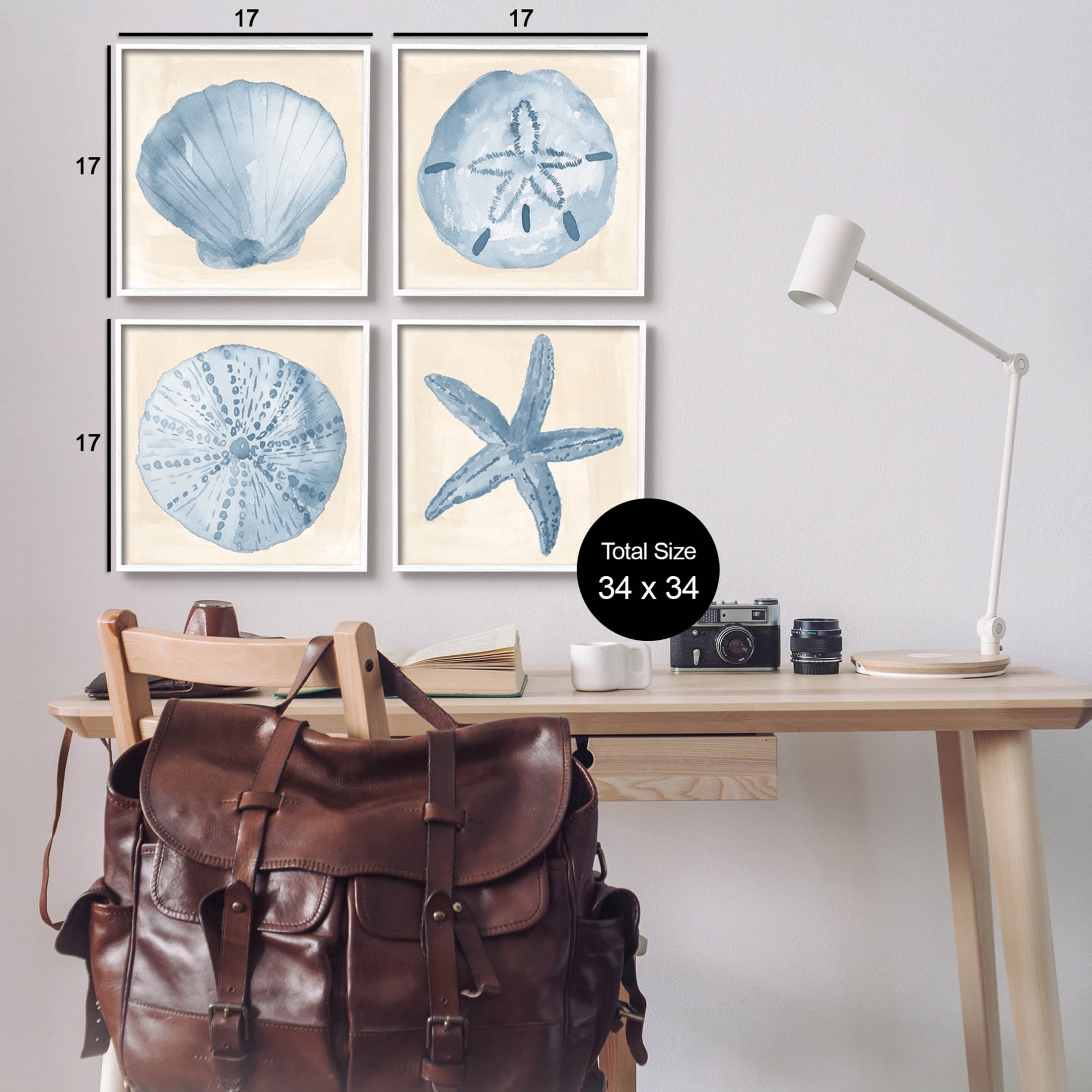 Blue Varied Seashell Marine Life Animals & Insects Graphic Art White Framed Art Print Wall Art, Set of 4