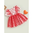 thumbnail image 3 of xiaxaixu Robe Patchwork en Maille pour Tout-Petite Fille, Robe Trapèze à Manches Courtes à Col Rond avec Imprimé Cœur et Coutures pour la Saint-Valentin, 3 of 8