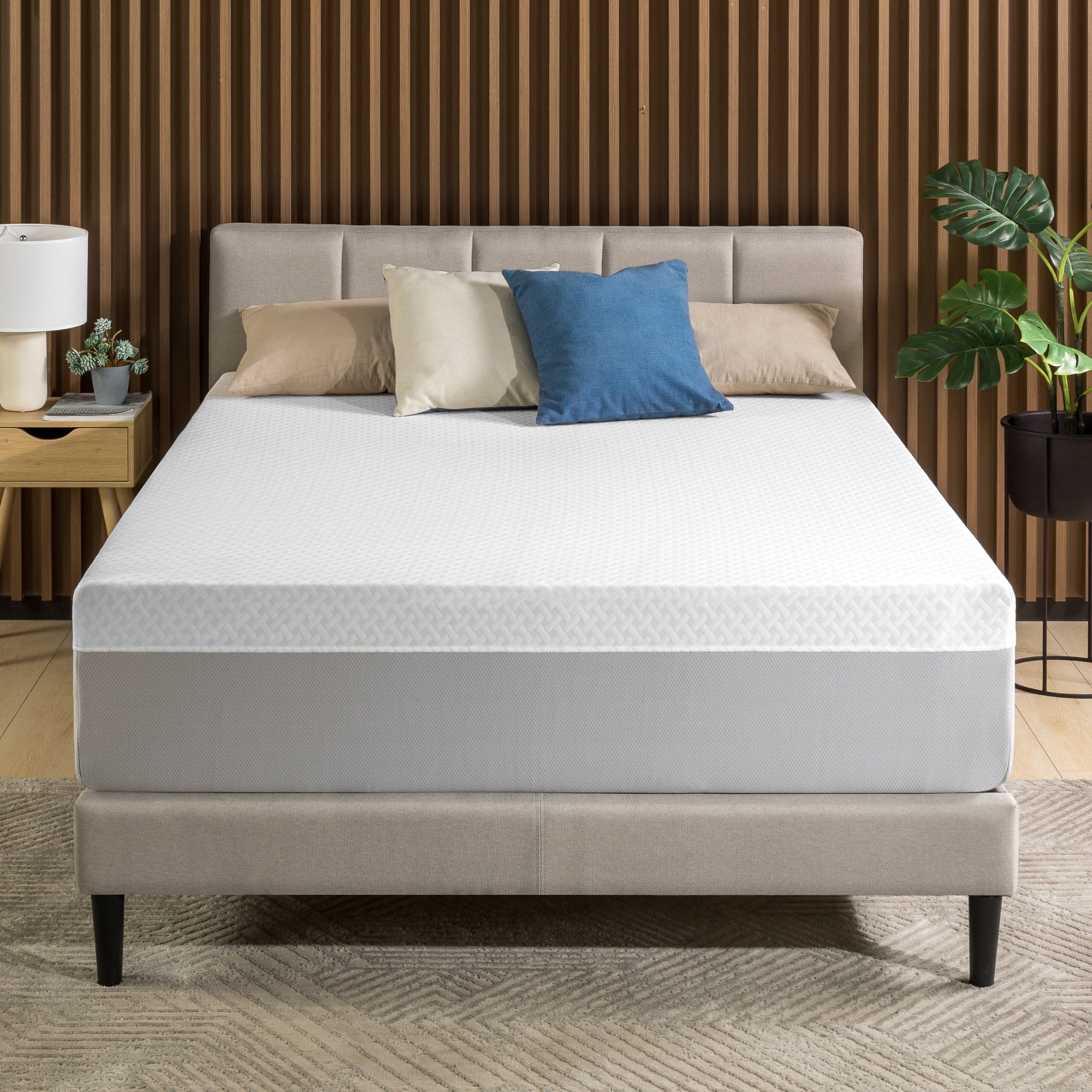 King Hybrid Mattress + Platform Bed Frame Set — Zinus 12″ Cooling Airflow Hybrid + Mainstays 14″ Steel Slat Platform Frame
