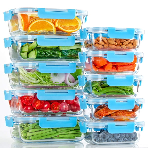 10 Pack Glass Food Storage Containers with Lids Leakproof, Airtight Glass Meal Prep Containers For Lunch, On The Go, Leftover, Dishwasher Safe