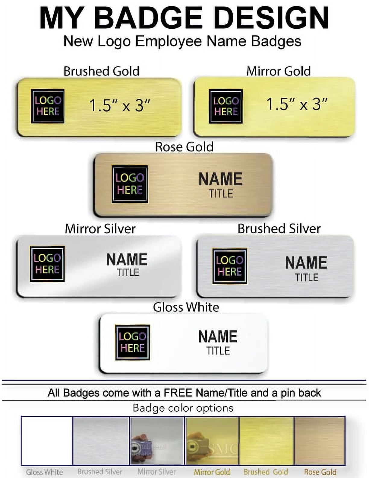 My Badge Design, 1.5"in x 3"in Multi Color Options, Customized Personalized Name Badge/ ID Tags for Work/School/ DIY Fun Activities