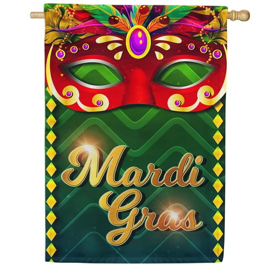 America Forever Flags Fat Tuesday Mask, Mardi Gras House Flag, Masquerade Masks Fleur De Lis Carnival 28 x 40 Inch Double Sided Seasonal Yard Outdoor Holiday Decorative Flag