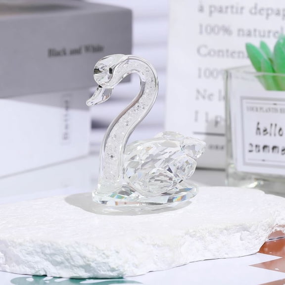 2Pcs Sparkle Crystal Swan Figurine,Crystal Swan Ornaments Collectibles, Paperweight Table Centerpiece Ornament, Wedding Home Office Tabletop Decor Valentine's Day (Transparent Color，Diamond Infusion)