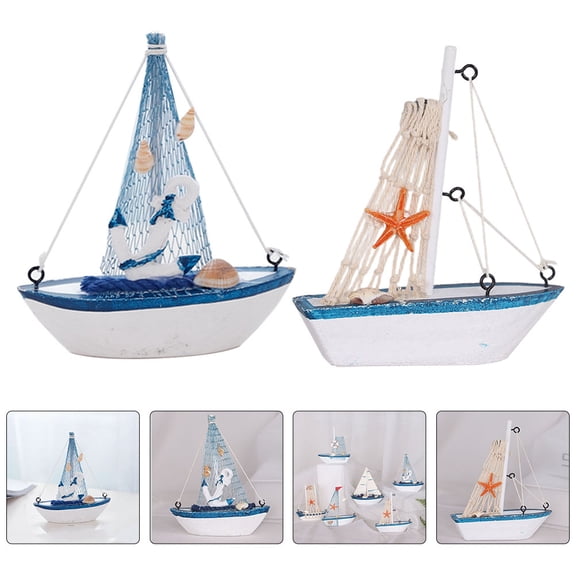 WORGEOUS 2Pcs Desktop Sailboat Decoration Wooden Nautical Boat for Family and Friends