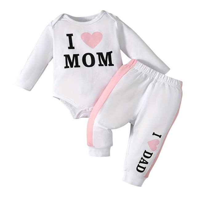 Odeerbi 3M-2Y Ropa de Algodón Para Niñas Juego de Canastilla Estampado de Manga Larga Cuello Redondo Body Pantalones de Chándal Largos