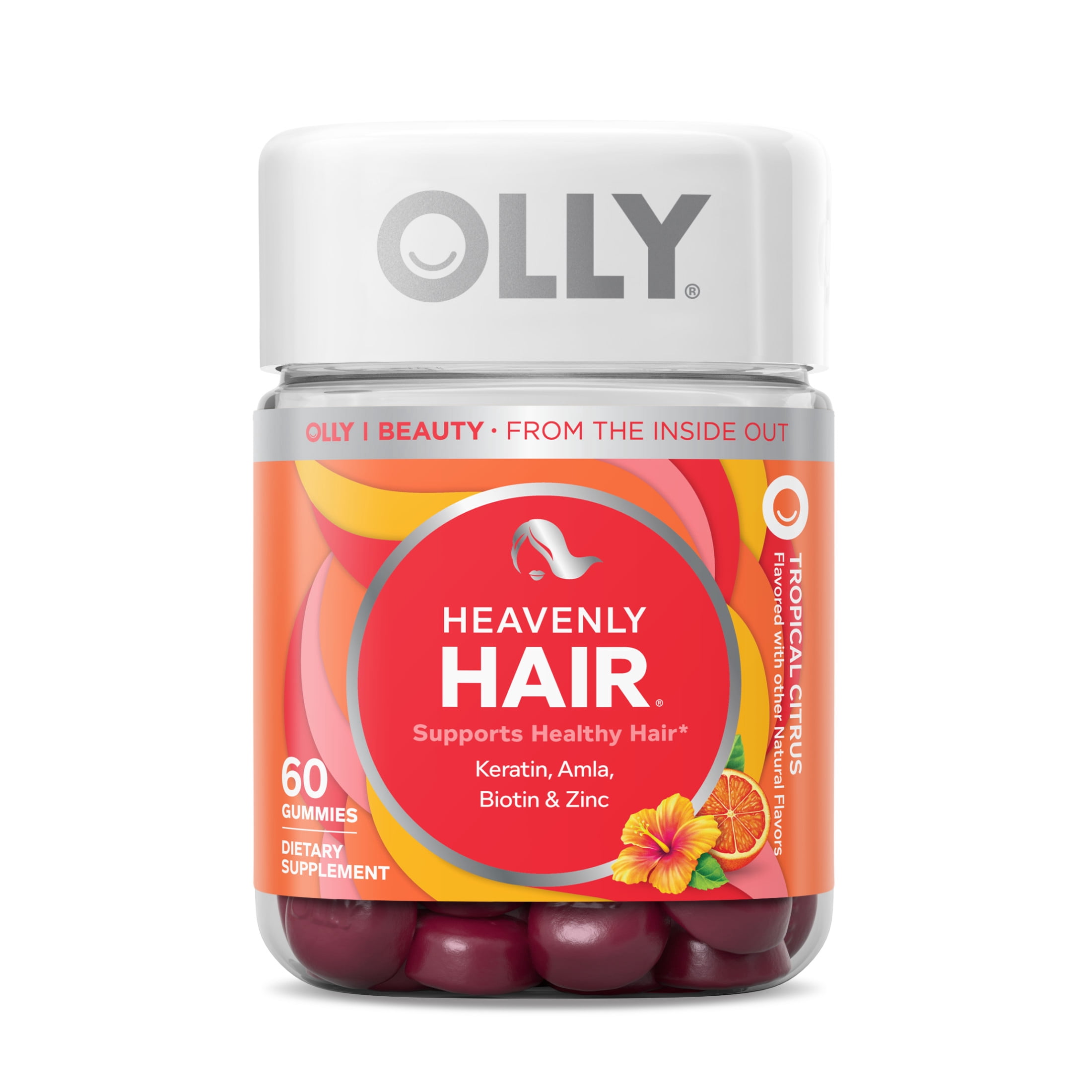 (3 pack) OLLY Heavenly Hair Gummy Supplement, Keratin, Biotin, Amla & Zinc, Tropical Citrus Flavored, 60 Count