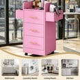 thumbnail image 6 of 4 EVER WINNER Pink & Gold Barber Storage Cabinet with Gold Handles, Rolling Salon Station with 3 Drawers & 6 Tool Holders, Stylish Movable Cart for Hair Styling Tools ﻿, 6 of 8