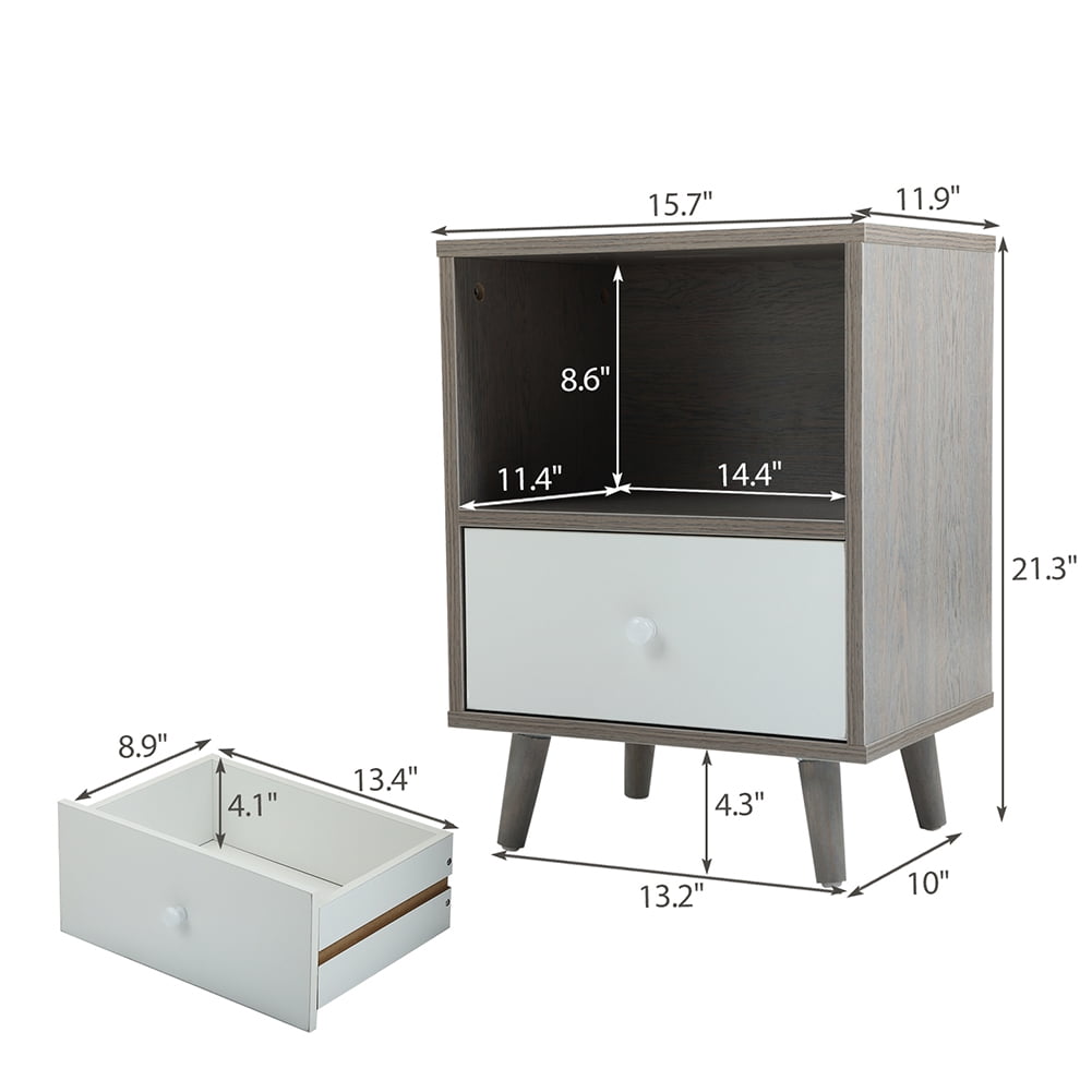 Kadyn Night Stand Set of 2 for Bedroom, Modern Bedside Table with a Drawer for Nursery, Solid Wood Sofa Side End Table for Bedroom with Legs, Gray Kadyn Night Stand Set of 2 for Bedroom, Modern Bedside Table with a Drawer for Nursery, Solid Wood Sofa Side End Table for Bedroom with Legs, Gray