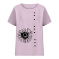 thumbnail image 3 of Birdeem Blouses pour Femmes Été Col Rond Manches Courtes Mode Décontractée Imprimé Bouton Haut T-Shirt, 3 of 9