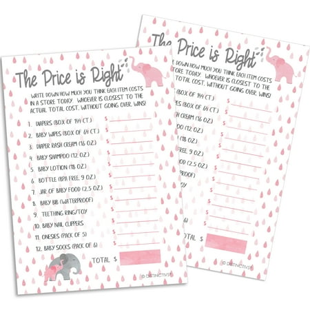 Pink Elephant Baby Shower Price Is Right Guessing Game Cards 20