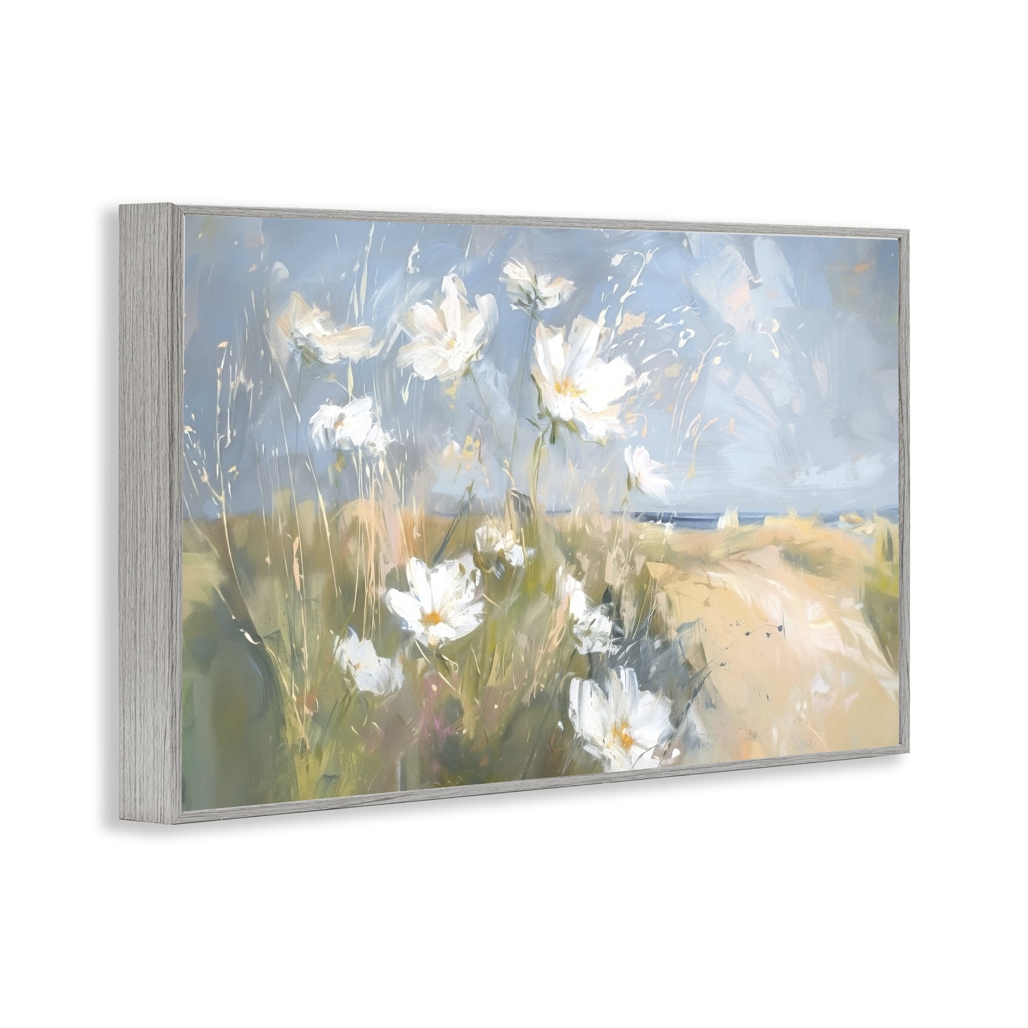 Stupell Industries Seaside Wildflowers Scenery Botanical & Floral Painting Gray Framed Art Print Wall Art, 24 x 16