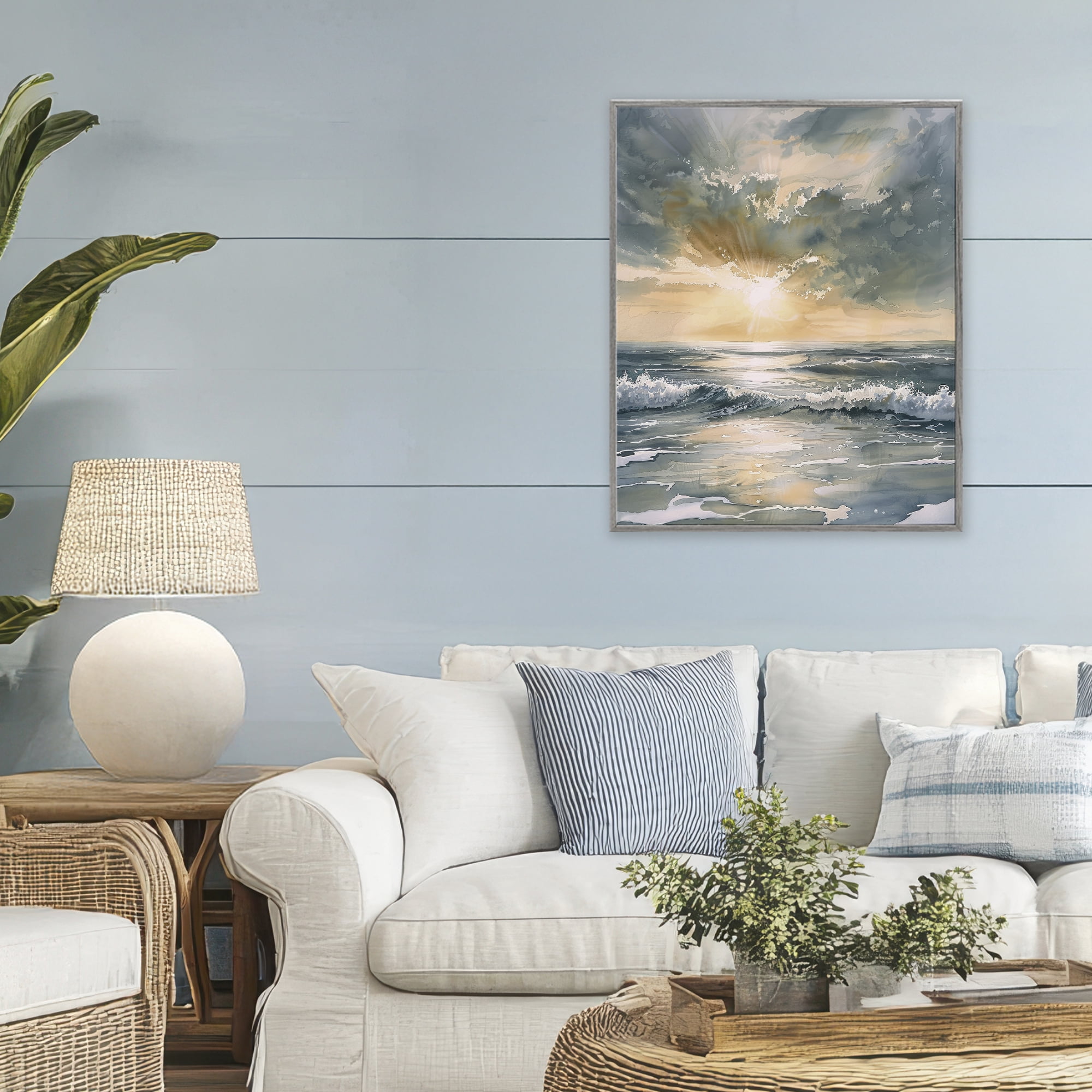 Stupell Industries Sunlit Waves Golden Reflection Gray Framed Giclee Art, design by Petal Prints Design