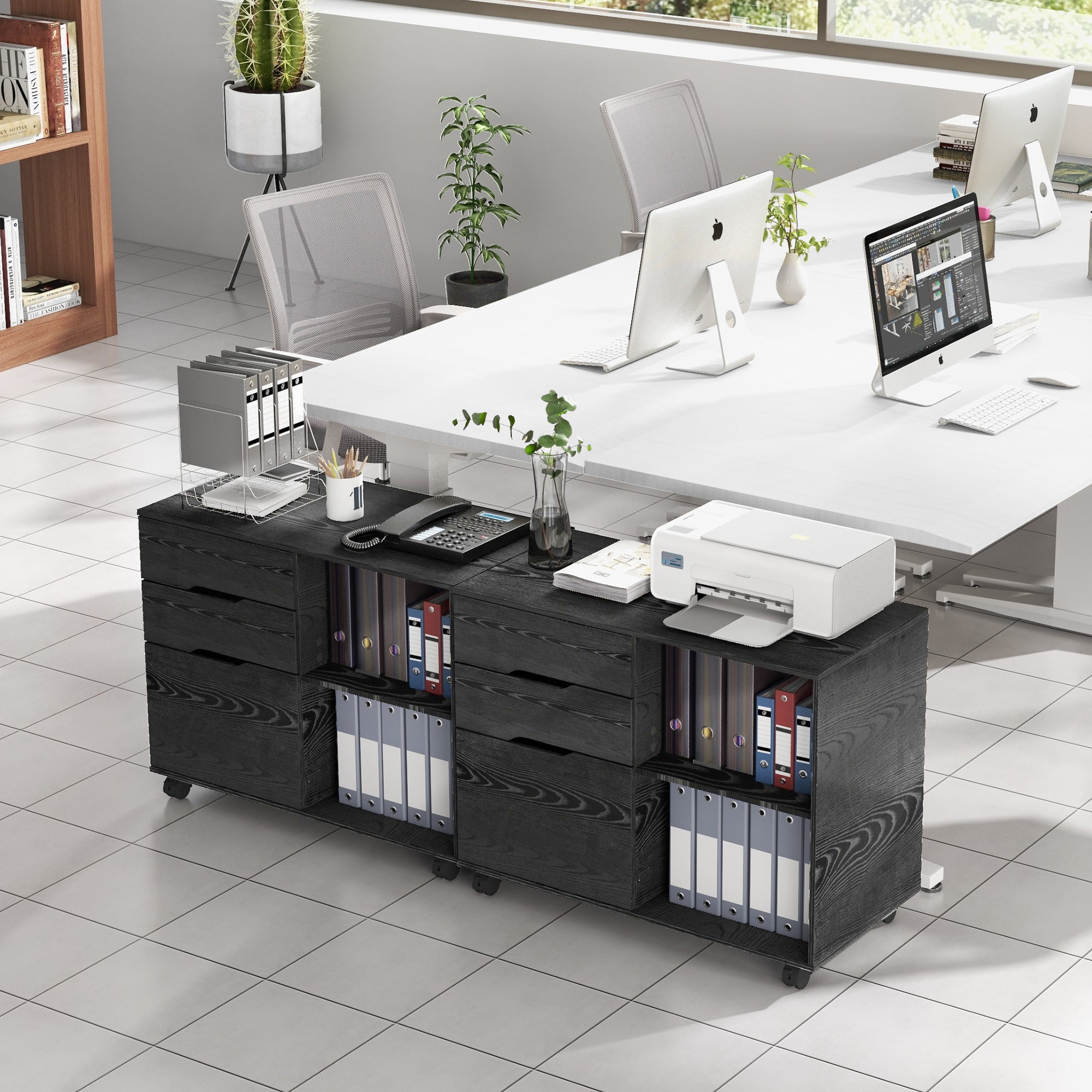 CONCETTA 3 Drawer Rolling File Cabinet with Lock, Under Desk Filing Cabinet for Letter/Legal/A4 Files, Home Office, Black