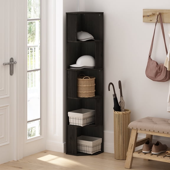 Furinno Econ 5-Tier Freestanding Corner Shelf Bookcase, Bookshelf, Espresso