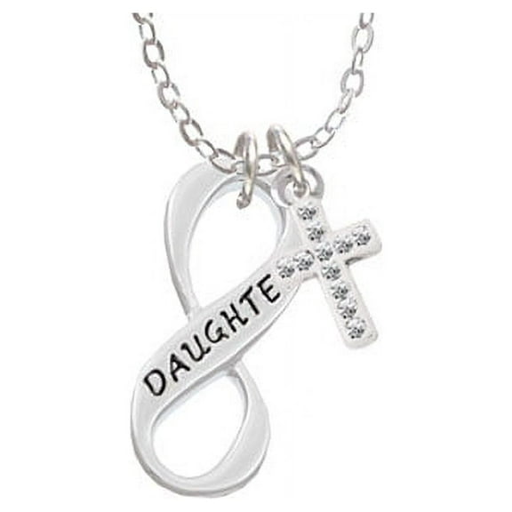 Daughter Infinity Sign - White Crystal Cross Sophia Necklace, 18" 1"