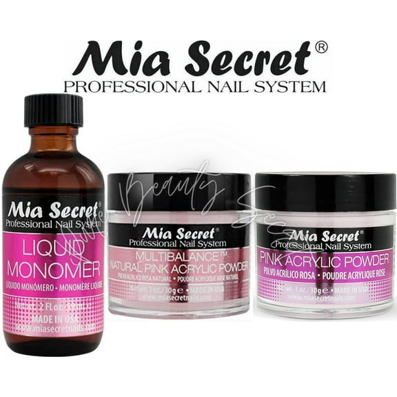 Mia Secret Liquid Monomer 2 oz and Powder 1 oz x 2 (Pink   Natural Pink)