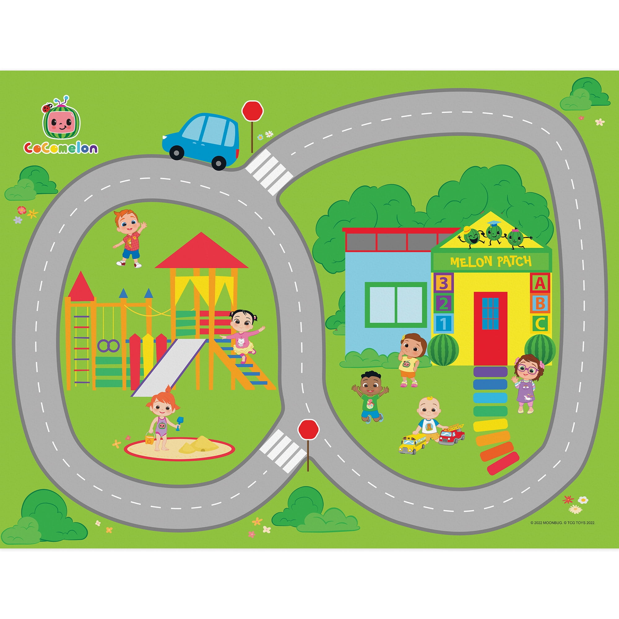 Imaginmat: Deluxe - Cocomelon - Floor Playmat & Toy Car, 30.5 x 20.5", Character Vehicle & Road Accessories, Durable EVA Foam Mat, Licensed, Kids 3+
