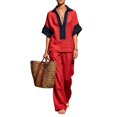 thumbnail image 2 of Stralyhd 2 Piece Lounge Set for Women Summer Oversized Sets Casual Linen Long Outfits Vacation Matching Set Red XL, 2 of 5