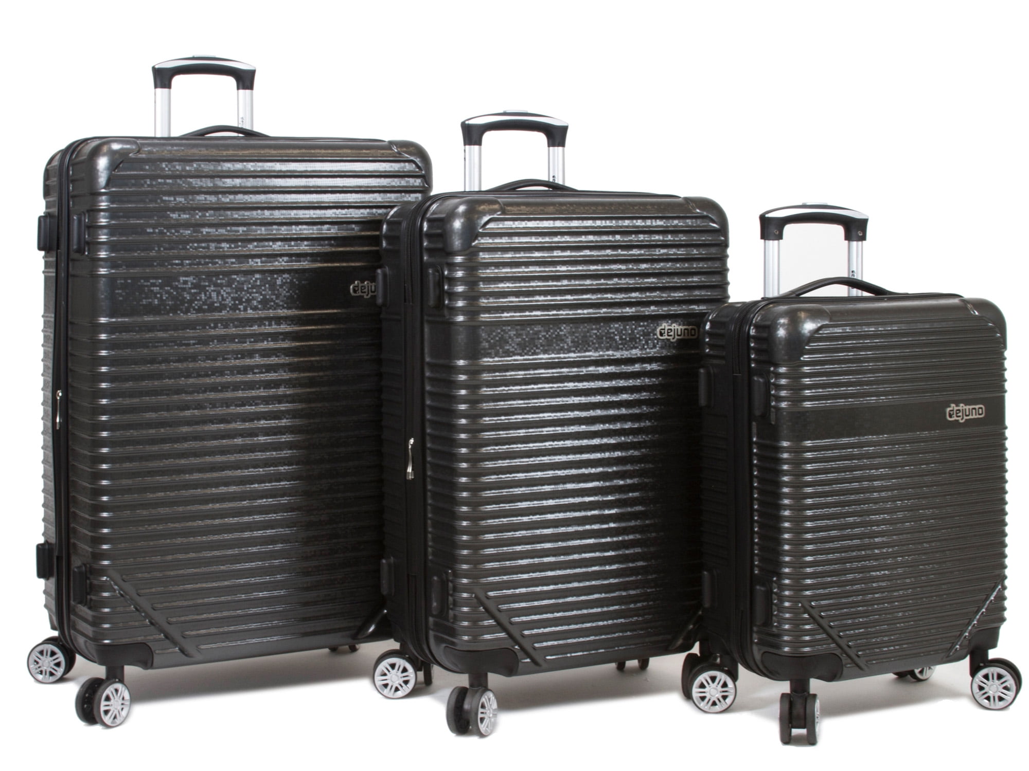 Dejuno Dejuno Luna Lightweight 3Piece Hardside Spinner Luggage Set Black (20", 24" and 28